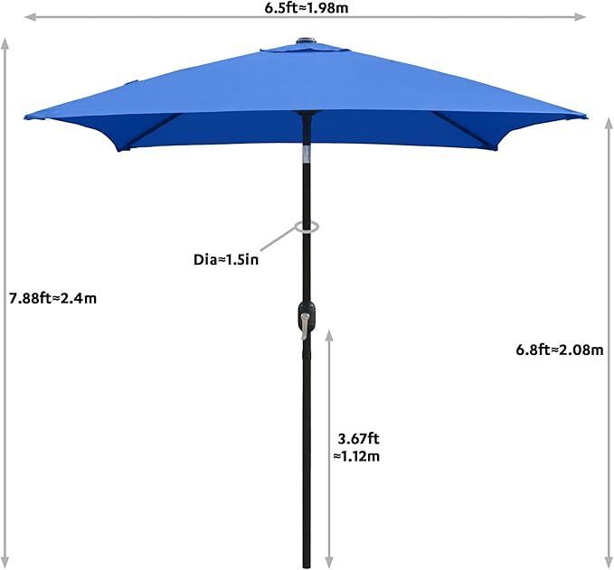 ABBLE Outdoor Patio Umbrella 6.5 Ft Square with Tilt and Crank, Weather Resistant, UV Protective Umbrella, Durable, 4 Sturdy Steel Ribs, Market Outdoor Table Umbrella, Royal Blue