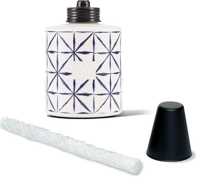 TIKI Glass Tie-Dye Tabletop Torches, 3-Pack – Decorative Outdoor TIKI Torches for Patio, Backyard & Garden – Portable Tabletop Citronella Torches for Outdoor Lighting – Blue, 5.75-Inch