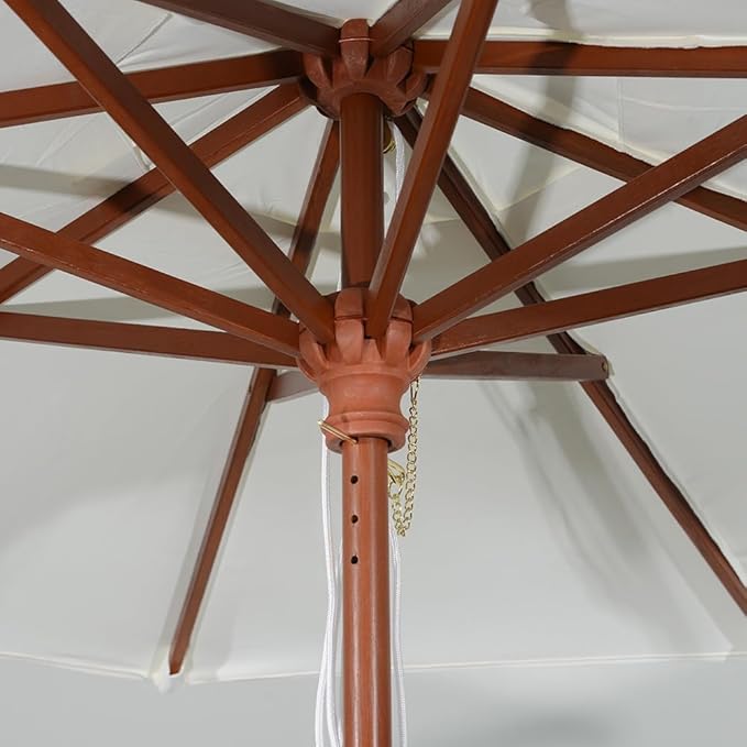 9' Octagonal Wooden Market Umbrella with Pulley System, Wood Frame, Maple Handle, Acrylic Canopy, UV Blocking, Patio Use
