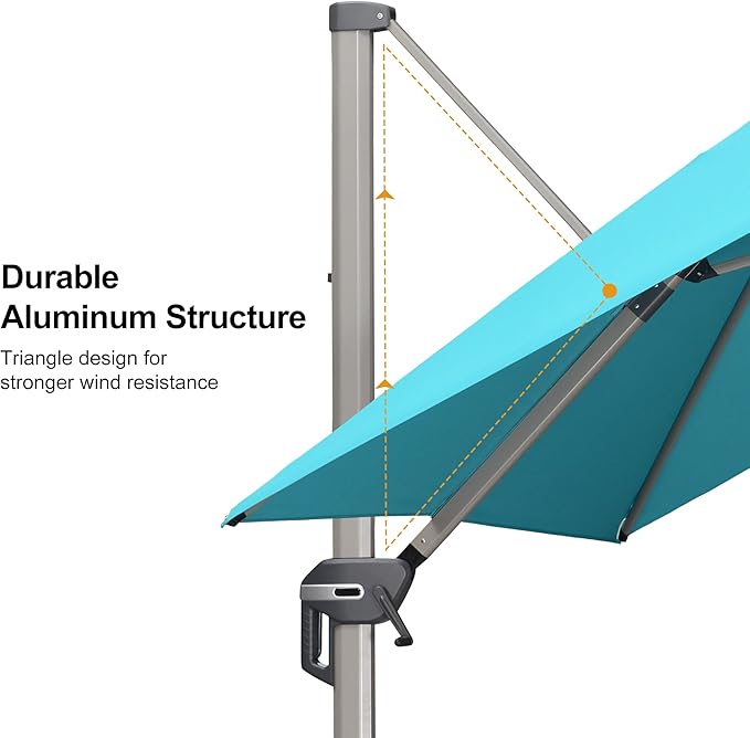 PURPLE LEAF 9' X 9' Patio Umbrella Outdoor Cantilever Umbrella, Aluminum Offset Umbrella with Champagne Frame and 360° Rotation for Pool Deck Garden, Turquoise Blue