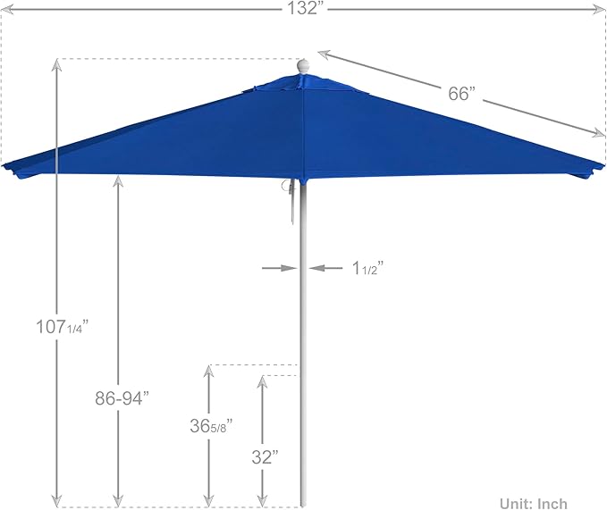 California Umbrella 11Ft Commercial Grade Market Umbrella, Pulley Lift, Aluminum/Fiberglass, 2mm pole wall, White Frame, Solution Dyed Royal Blue Fabric