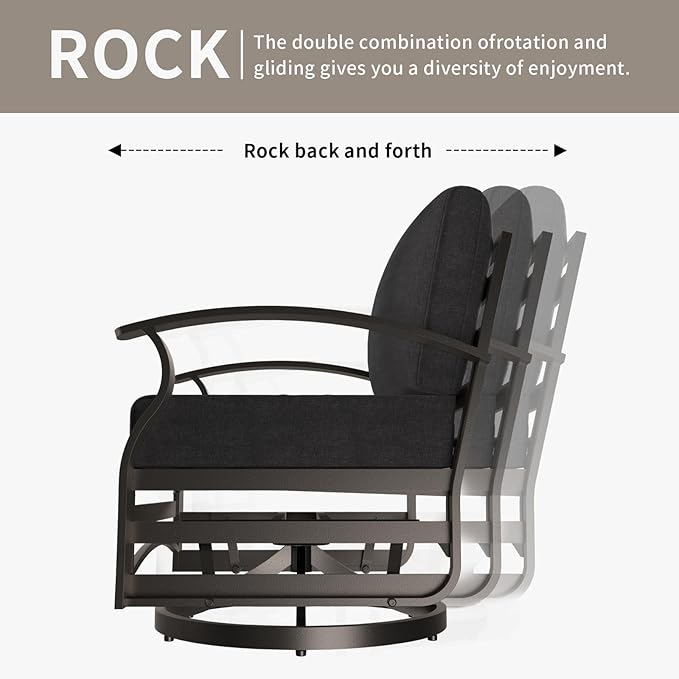 Gotland Aluminum Patio Furniture Set with Fire Pit Table, Metal Patio Furniture with 2 Swivel Rocking Chairs Waterproof 5.1'' Seat Cushions, Oversized Outdoor Sectional for Garden Balcony Porch Black