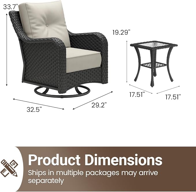 6 Pieces Outdoor Furniture Set with 6-inch Cushions, High Back Wicker Swivel Rocker Chairs with Coffee Table, Luxury Conversation Set for Deck Patio and Poolside