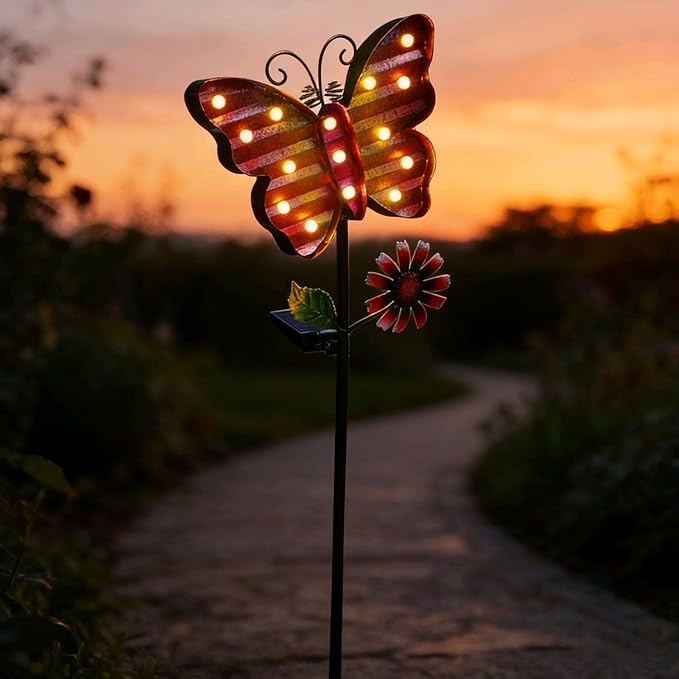 Solar Garden Stake Lights, , Waterproof Outdoor Butterfly Lights Gifts for Women Mum and Metal Bird Decorative LED Lanterns for Yard, Patio (Butterfly)