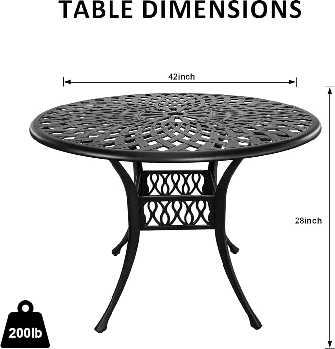Patio Dinning Set Weather Resistant Cast Aluminum Patio Furniture Set with Umbrella Hole, Bistro Dining Set for Garden (42" x 42" Table D and 4 Chairs Black, 5 Pieces)