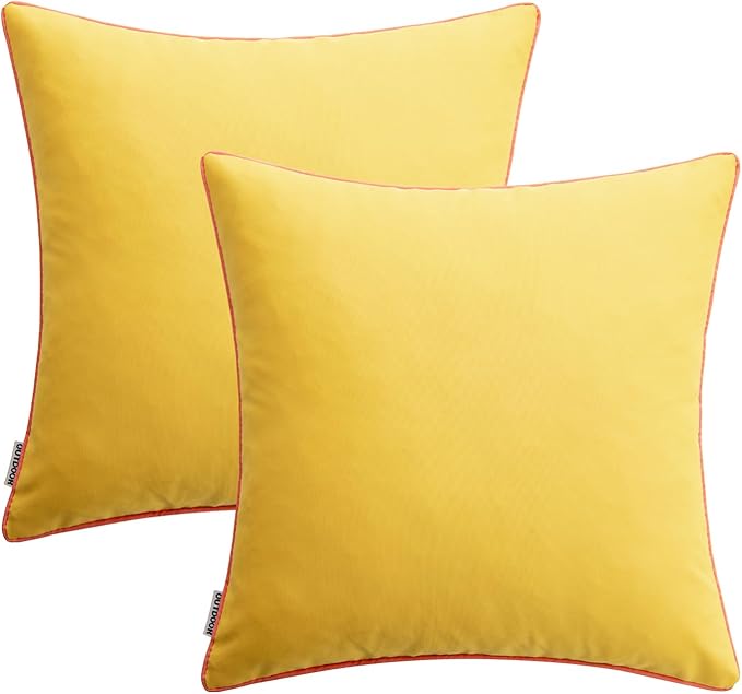 MIULEE Pack of 2 Outdoor Waterproof Throw Pillow Covers Decorative Outdoor Pillowcases Piping Edge Water Resistant Cushion Covers for Patio Garden Couch Chair Tent Balcony, 18x18 Inch Yellow