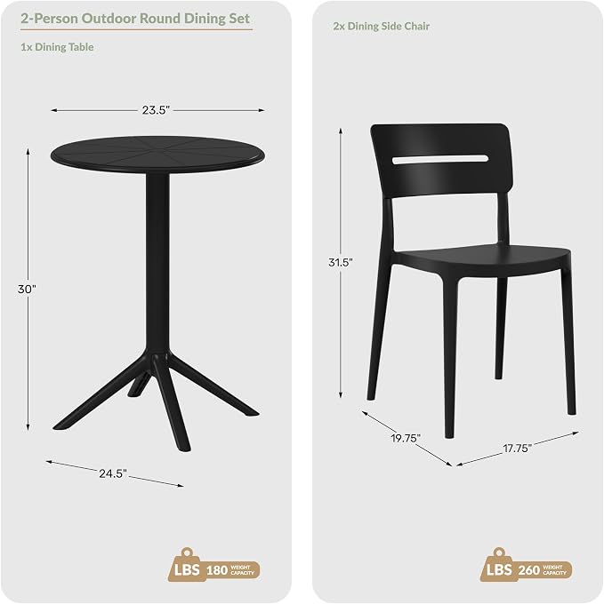 WestinTrends Playa 3-Piece Outdoor Resin Patio Bistro Set with Stackable Patio Dining Chairs, Gray