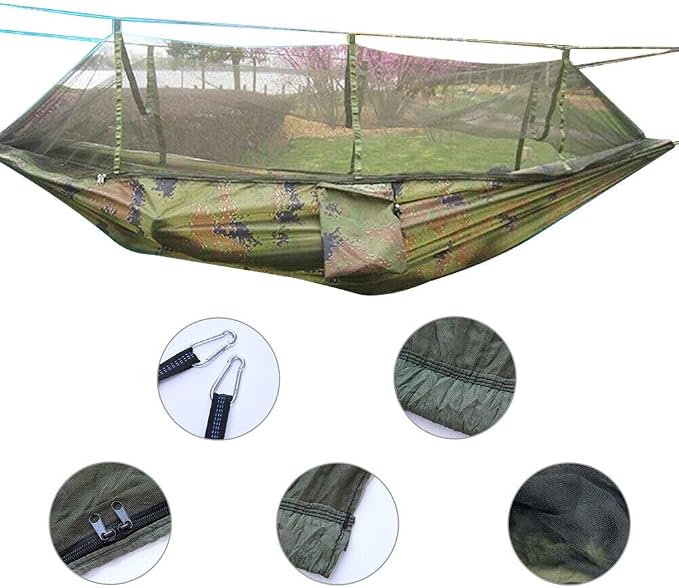 Camping Hammock with Net Hold Up to 660lbs 2 Person Travel Portable Lightweight Nylon Hammocks for Outdoor Hiking Camping Backpacking Travel Backyard Beach (Light Green)