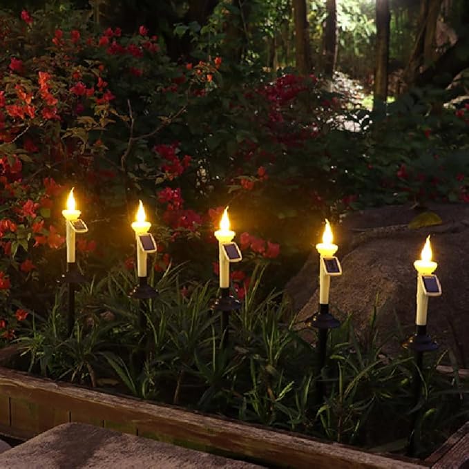 4Pcs Solar Taper Candles with Holders, Waterproof LED Candles Light Rechargeable Tapered Candlesticks with Dusk to Dawn Light Sensor for Outdoor Garden Patio Decor