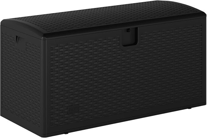 Takywep 120 gal Resin Outdoor Storage Box, 600 LB Waterproof Heavy Duty Plastic Deck Box with Lockable Lid, Weather Resistant Outdoor Storage Container for Yard Porch Patio, Brown