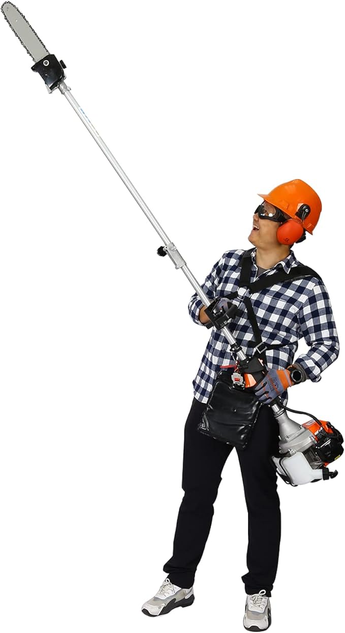 63CC 2-Cycle String Trimmer Edger Weed Eater, 4-in-1 Multi Garden Tools with Gas Pole Saw, Hedge Trimmer, Grass Trimmer and Brush Cutter EPA Compliant, Lawn Mower Weed Wacker for Yard Lawn (Orange)