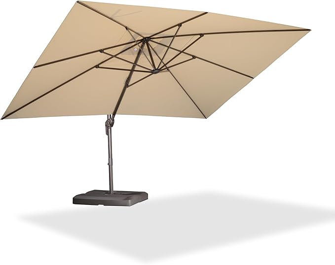 PURPLE LEAF 10' X 13' Patio Cantilever Umbrella Rectangle Umbrella Outdoor with Aluminum Offset Antique Bronze Hanging and 360° Rotation for Pool Garden Deck Patio, Beige