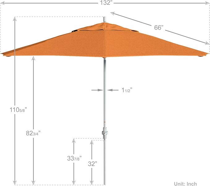 California Umbrella 11Ft Premium Sunbrella Patio Umbrella, Hand-Crank, Tilt-Collar, White Frame, Tuscan Fabric