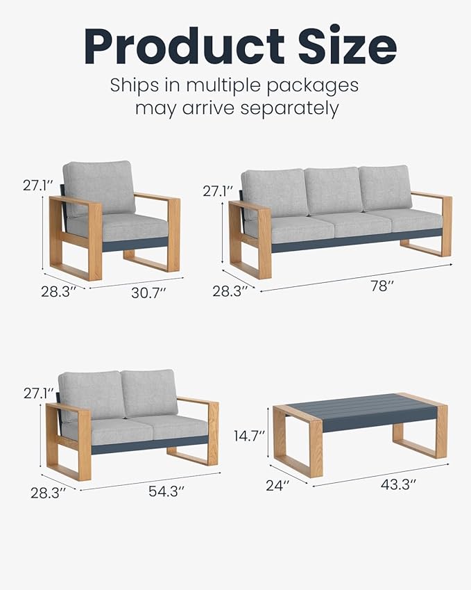 Oversized Aluminum Outdoor Patio Furniture Set, 7-Piece Modern Sectional Conversation Sets with Coffee Table, Wide Seat and Thick Cushions