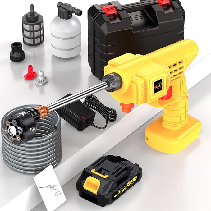 Household car wash Water Gun high-Pressure Water Gun, Cordless car wash high-Pressure car wash Machine Water Gun Machine, Lithium Battery Drive, Used for car wash (电池*1+工具箱)