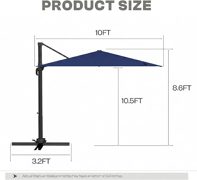 Cantilever Patio Umbrella, Large Square Outdoor Offset Umbrella with Aluminum Pole, 360-degree Rotation for Garden, Deck, Pool