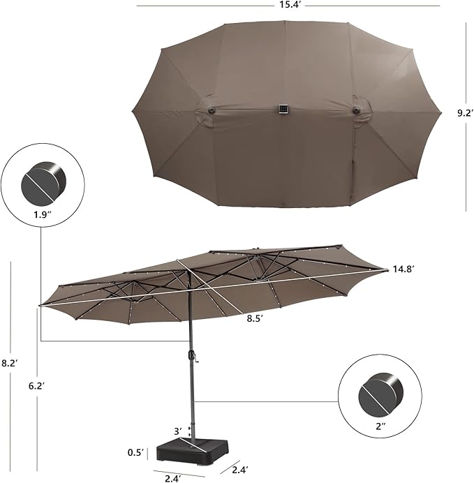 Giantex Large Outdoor Umbrella Double-Sided, 48 Solar Lights, Auto-Charging Solar Panel, Extra Large Patio Umbrella with Base and Crank, Outdoor Market Umbrellas for Poolside Garden