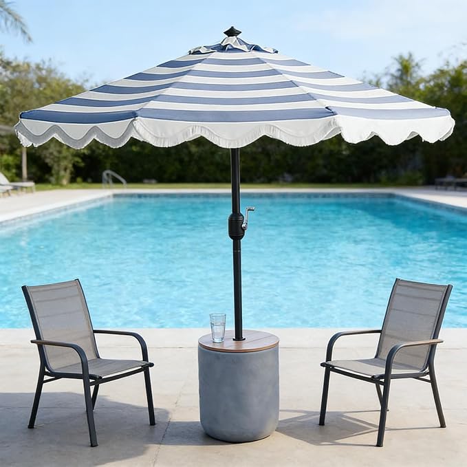 Outdoor Patio Side Table with Umbrella Hole, Grey All-Weather Coffee Table, Heavy-Duty Umbrella Stand Base for Yard Poolside Balcony No Assembly