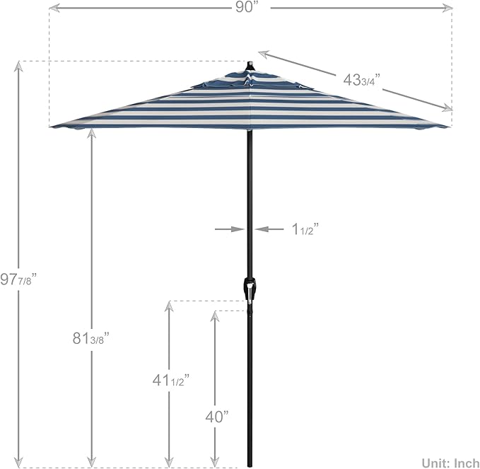 California Umbrella 7.5' Rd Aluminum Patio Umbrella, Crank Lift, Auto Tilt, Black Finish