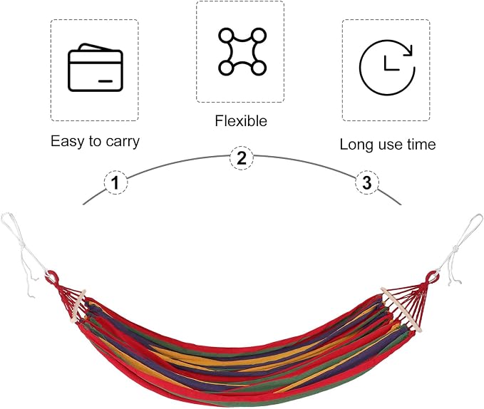 COHEALI Portable Outdoor Camping Hammock with Extra Wide Striped Canvas Anti-Rollover Design for Travel Beach Garden Lightweight and Compact for Hiking and Backpacking
