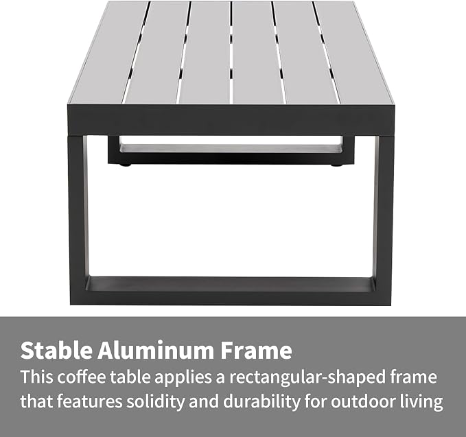 Patio Coffee Table, Grey, Aluminum Rectangle