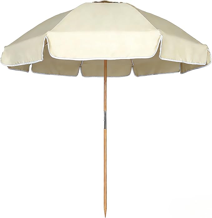 7.5FT Heavy Duty Beach Umbrella with Air Vent, Wood-Look Pole, Carry Bag, UPF50+ Superior Sun Protection, Blue Version