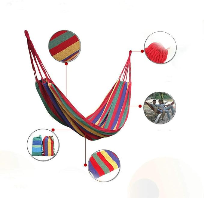One Person 20080cm Portable Polyester & Cotton Hammock Blue & Green Strip