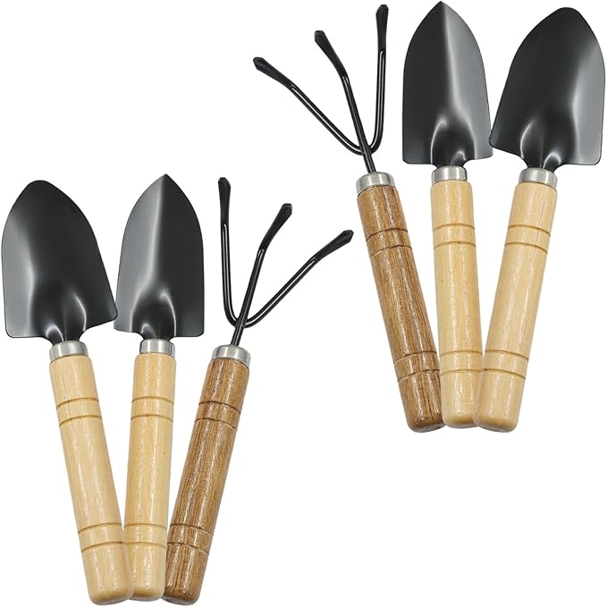 6 Pack Small Garden Tool Set, Iron Hand Shovel Transplant Shovel Hand Rake, Non-Slip Handle Tools for Pot Plants, Indoor & Outdoor Gardening