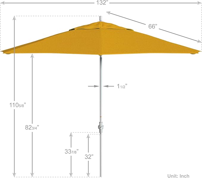 California Umbrella 11Ft Premium Sunbrella Patio Umbrella, Hand-Crank, Tilt-Collar, White Frame, Sunflower Yellow Fabric