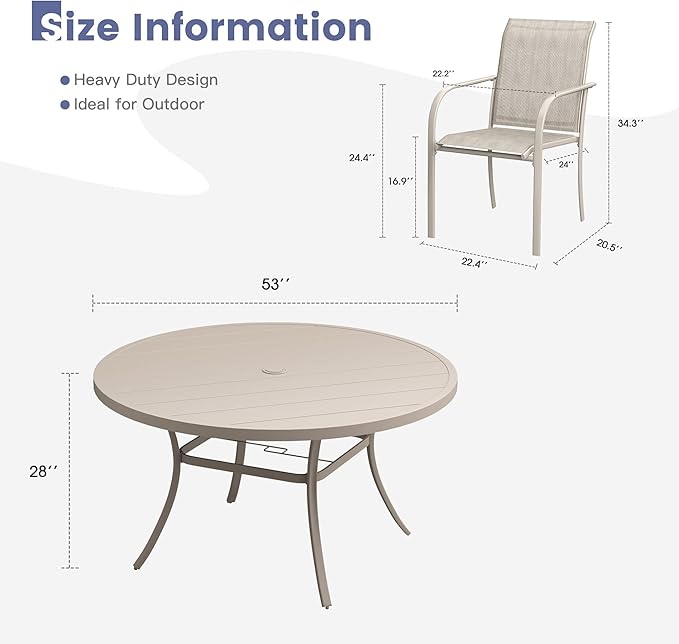 VICLLAX Round Outdoor Dining Set, Patio Table and Chairs Set Set of 8 Patio Stackable Chairs and 53" Outdoor Round Table with Umbrella Hole for Backyard Lawn Garden, Grey Chairs and Grey Table