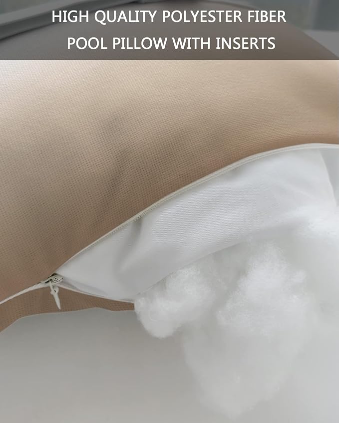 Outdoor Chaise Lounge Head Pillow, Ombre Color Throw Pillow Soft Lumbar Pillows with Elastic Straps and Insert, 1 Pack Headrest Cushion for Patio Pool Beach 11x16 Khaki and Aqua Painting