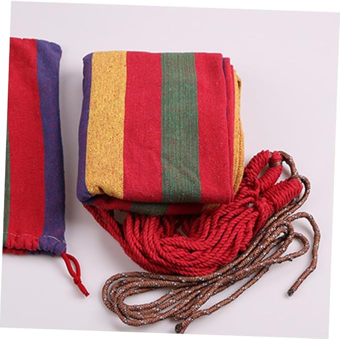 ibasenice Outdoor Camping Hammock Canvas Striped Portable Hanging Chair 190x85cm Rainbow Color for Patio Garden Swing and Indoor Use