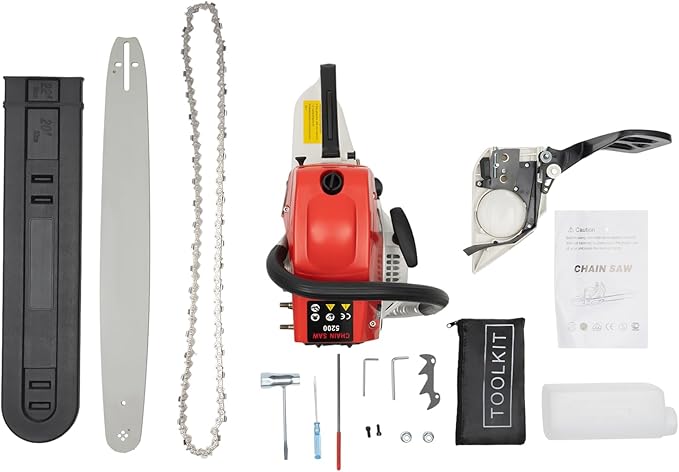52cc 22 Inch Chainsaws, 2-Cycle Single Cylinder Gasoline Powered Chain Saws 2kw Gas Power Chainsaws Set for Trees Wood Farm Garden Ranch Forest Cutting (22in 52cc)