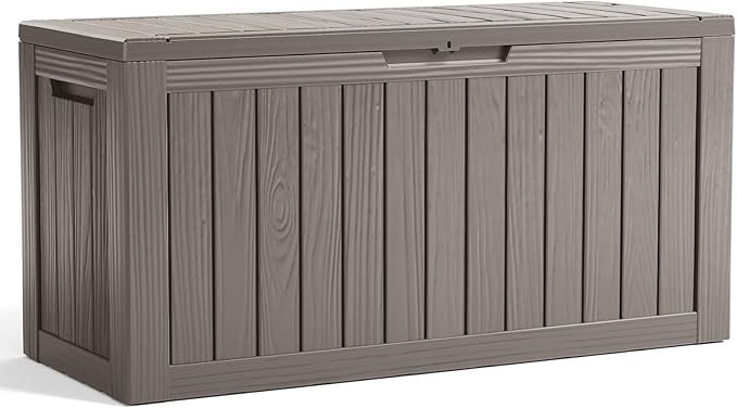 PatioZen 90 Gallon Resin Deck Box, Lockable Patio Outdoor Storage Box for Furniture, Garden Tools and Tools Storage, Waterproof Outside Storage Boxes - Grey