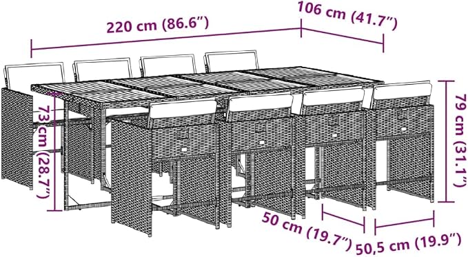9-Piece Outdoor Dining Set, Patio Rattan Table and 8 Folding Chairs with Cushions, Space Saving Cube Garden Furniture for Backyard and Deck