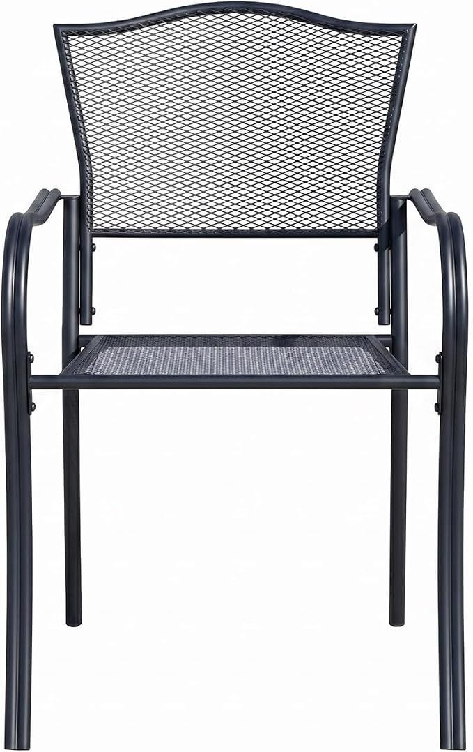 5Piece Outdoor Dining Set, Patio Dining Table Set for 4, 42" Mesh Round Table with 4 Black Metal Mesh Outdoor Dining Chairs with Armrest for Lawn, Garden, or Porch