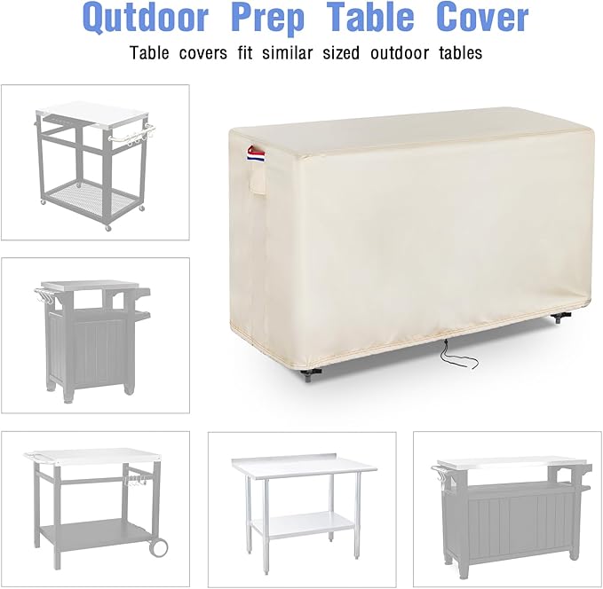 Outdoor Prep Table Cover 32 Inch,Waterproof Patio Outdoor Stainless Steel Metal Grill BBQ Table Cart Cover Dustproof Windproof All Season Pretection for Outdoor Table - 32 x 32 x 36 Inch-Beige