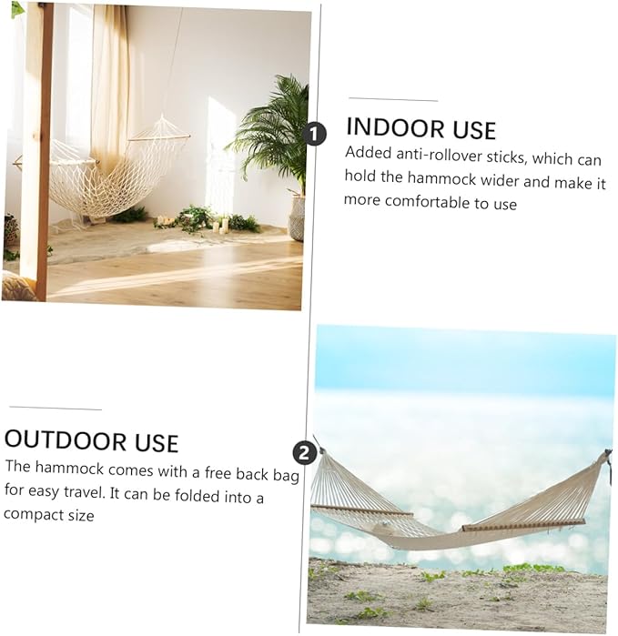 Angoily Single Person Rainbow Canvas Hammock with Anti-tip Design for Outdoor Travel and Leisure, Widened Striped Cotton Swing Suitable for Patio and Camping Use
