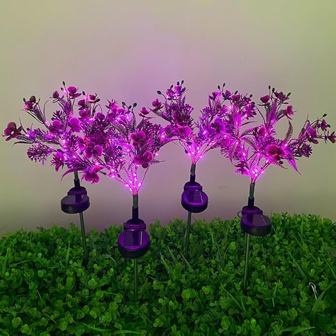 4 Pack Solar Garden Lights Phalaenopsis, Outdoor Waterproof IP65, Purple Light, for Gardens, patios, courtyards, and Holiday/Wedding Decorations
