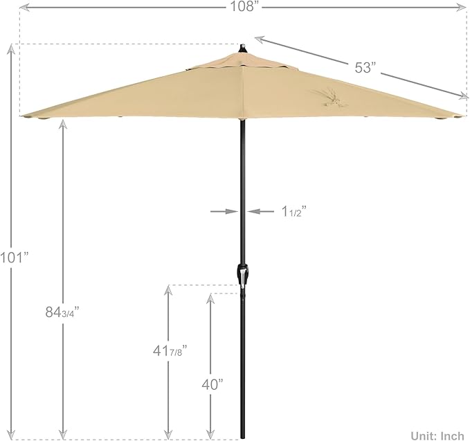 California Umbrella 12-Year Protection 9' Rd Aluminum Patio Umbrella, Crank Lift, Auto Tilt, Black Finish, Sunbrella Antique Beige