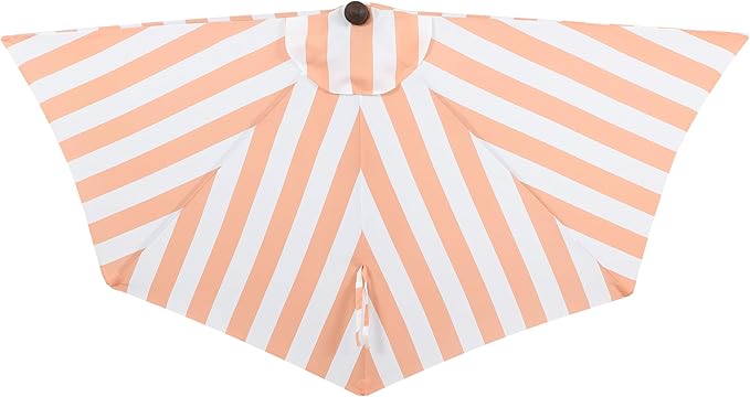 JONATHAN Y Beverly 9 ft. Coastal Coral Pink and White Striped Half Patio Umbrella with Scalloped Fringe, Crank Lift, and Manual Tilt for Balcony, Dark Brown Pole UMB1201E