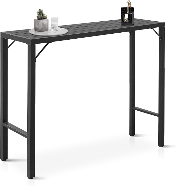 Outdoor Bar Table, 47” Patio Bar Height Table, Bar Counter Pub Dining Table with Waterproof Top for Balcony,Garden, Yard, Poolside (Black)