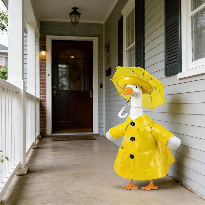 STONESTAR Raincoat Porch Goose Outfits with Umbrella Hat, Goose Spring Outfit Lawn Goose Raincoat Clothes Costume Fits 23" Geese Statue, Summer Garden Lawn Patio Yard Outdoor Decor (Raincoat-Yellow)