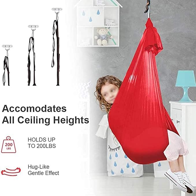 Elastic Children's Yoga Hammock Indoor Sensory Swing Cuddle Therapy Autism ADHD for Kids Or Adults Elastic Wrapped Stable Seat 440lbs (Size : 150 x 280 cm)