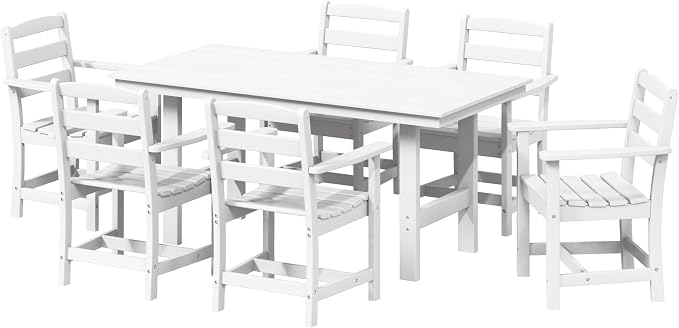 Costaelm Palms 7-Piece HDPE Outdoor Rectangular Patio Dining Table Set, White