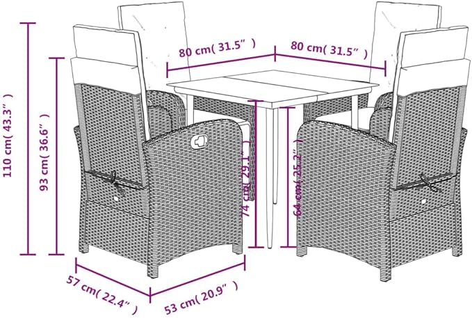 Backyard Furniture Patio Conversation Sets Outdoor Seating 5 Piece Patio Dining Set with Cushions Black Poly Rattan Suitable for Gardens, Balconies, Decks