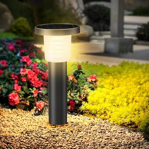 intelamp Solar Garden Lights Outdoor Waterproof, 2 Pack Bright LED Solar Powered Patio Decor Lighting Outside with Remote Control 3 Color Auto On/Off Yard Light for Lawn Pathway Porch Landscape Path