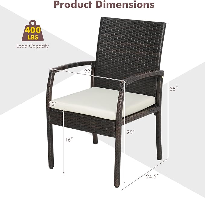 Tangkula 5 Piece Patio Rattan Dining Set, Outdoor Wicker Chair & Dining Table Set, Acacia Wood Tabletop w/Umbrella Hole, Seat Cushions Included, Space-Saving Design, Backyard