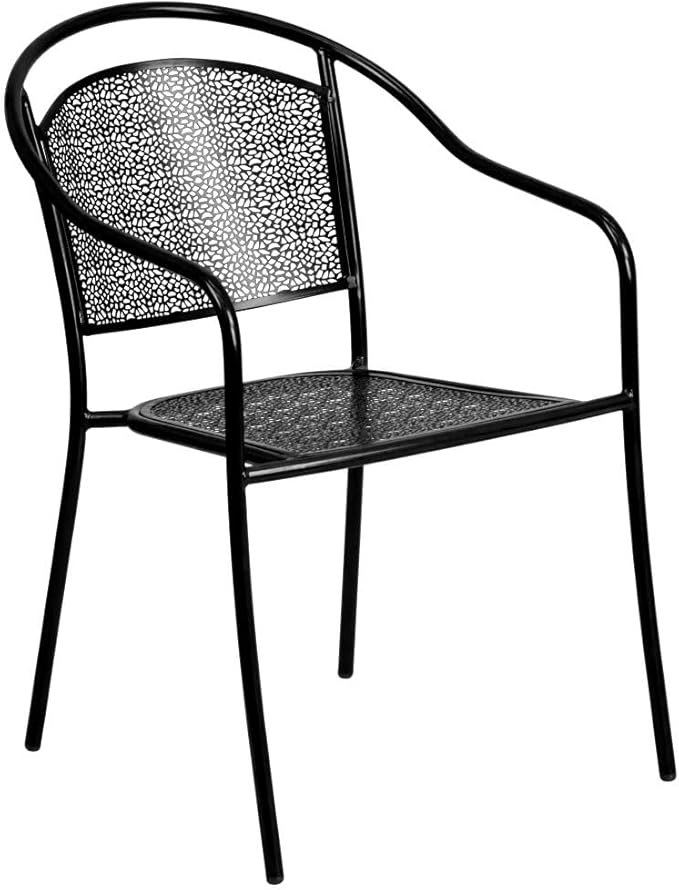 Flash Furniture Oia Commercial Grade 28" Square Black Indoor-Outdoor Steel Patio Table Set with 4 Round Back Chairs