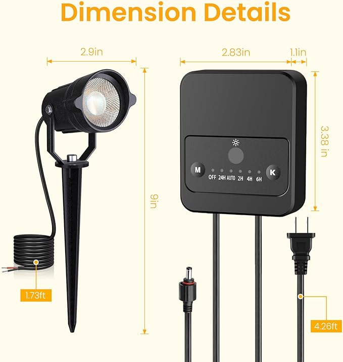 Landscape Lighting Kit, Low Voltage Landscape Lights with Dusk to Dawn Transformer 33FT Wire, Waterproof Outdoor Landscape Lights 3000K 12-24V, Outdoor Spotlight for Yard House 4Pack